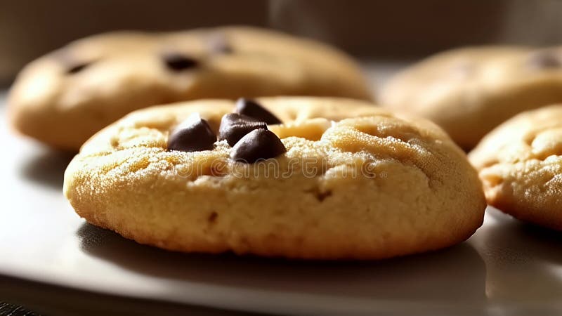 Gros plan des biscuits chauds au chocolat brun doré sur plaque blanche illustration de vecteur