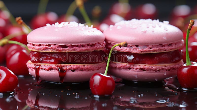 Gros plan rouge cerise macaron. ai génératif. illustration libre de droits