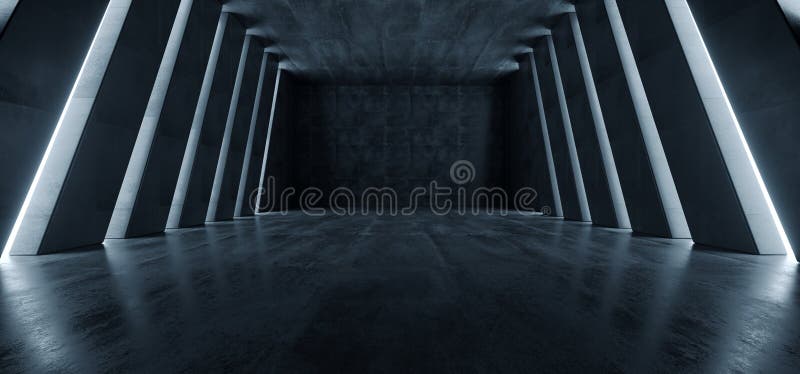 Grosser großer dunkler Saal Garage Tunnel Korridor Auto Leere Studio Hintergrund Weiße Windows Light Glow Zement Asphalt Betongru stock abbildung