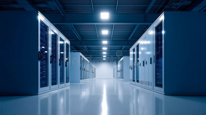 Grosser Raum mit vielen Computerservern stockfoto