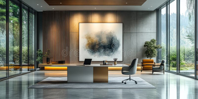 Grosses Zimmer mit Schreibtisch und Stuhl stockfotografie