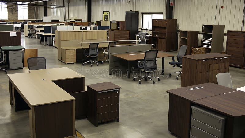 Grosses Zimmer mit vielen Schreibtischen und Stühlen lizenzfreies stockbild