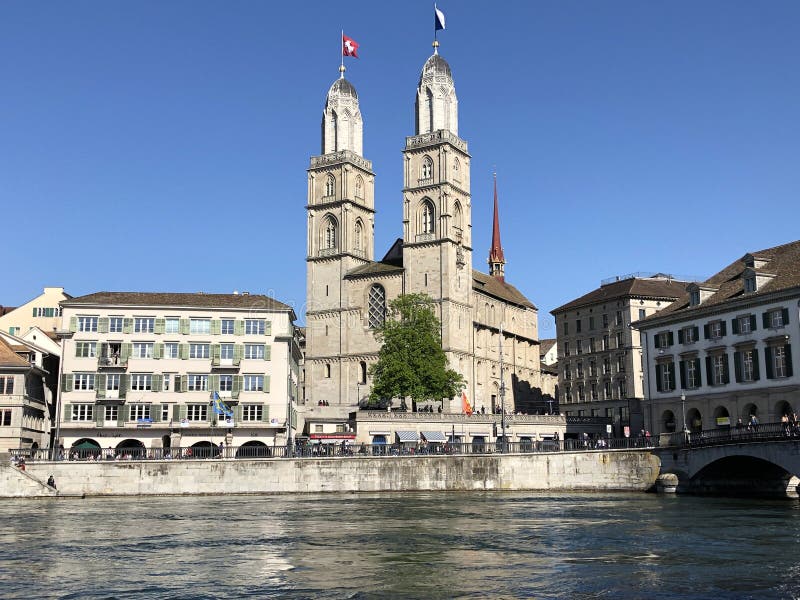 GrossmÃ¼nster Grossmuenster or Grossmunster - Zurich`s Landmark and Center  of the Reformation Editorial Stock Image - Image of destination, europe:  148796289