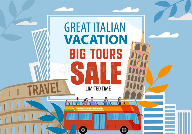 Aanbieding Voor Grote Italiaanse Vakantie - Verkoopaanbieding in Tour Advert - Illustration of italiaans: 179947397