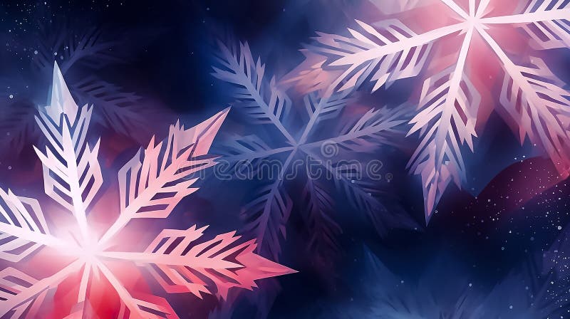 Large abstract multicolored snowflakes of complex geometric shape on a blue gradient background. Close up. Large abstract multicolored snowflakes of complex geometric shape on a blue gradient background. Close up
