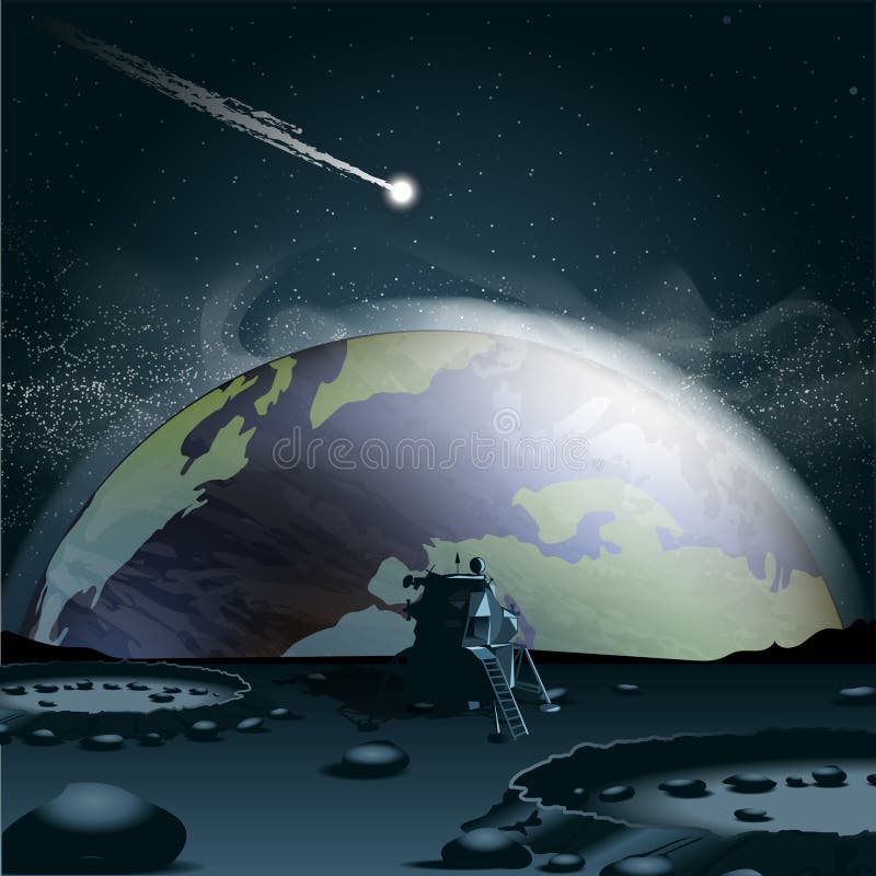 Grote die aarde van de maan in 3d wordt gezien vector illustratie Grote die aarde van de maan in 3d wordt gezien vector illustratie