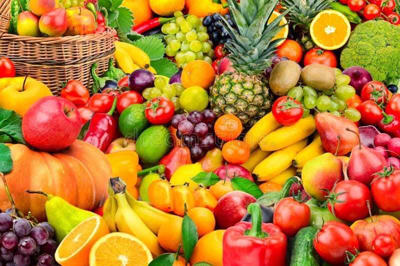Grote inzameling van vruchten en groenten
