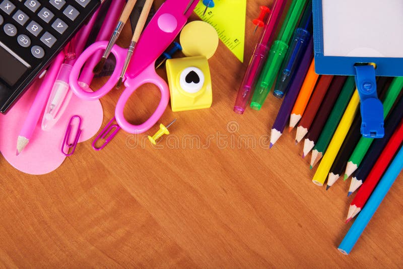 Grote reeks bureauhulpmiddelen stock afbeeldingen