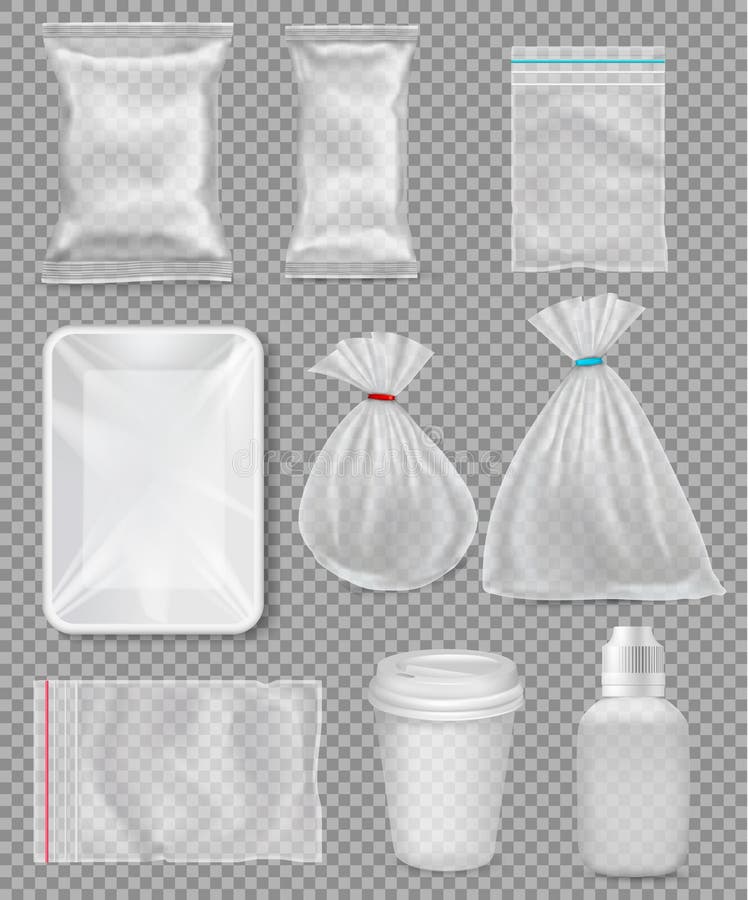 Grote Reeks Van Polypropyleen Plastic Verpakking - Vector Illustratie - folie, etiket: 94044644