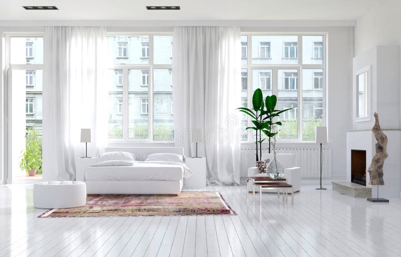 Grote ruime slaapkamer met open haard vector illustratie Grote ruime slaapkamer met open haard vector illustratie