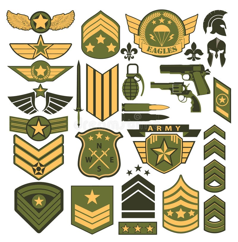 Grote set van amerikaanse legerbadges wings plaatst patches. volledige militaire patchset voor modebedrijven of kledingindustrie