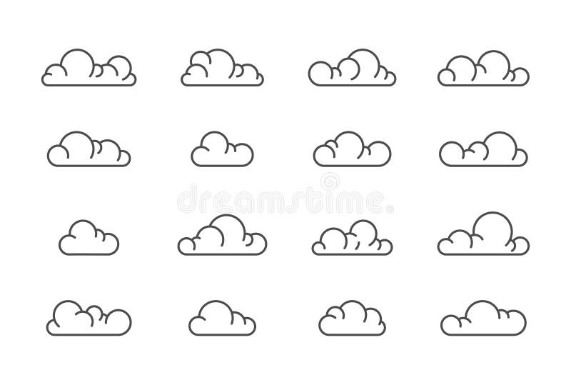 Grote vector de lijnreeks van wolkenpictogrammen stock illustratie Grote vector de lijnreeks van wolkenpictogrammen stock illustratie