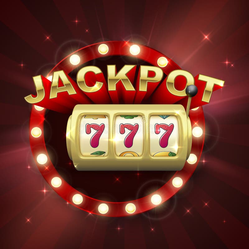 Gouden Grote Winst Jackpot Casino Win 777 Op Slot Machine Wielen. Achtergrondbord Op Rode Achtergrond Met Lichte Stralen Vector Illustratie - Illustration of weddenschap, casino: 222852206