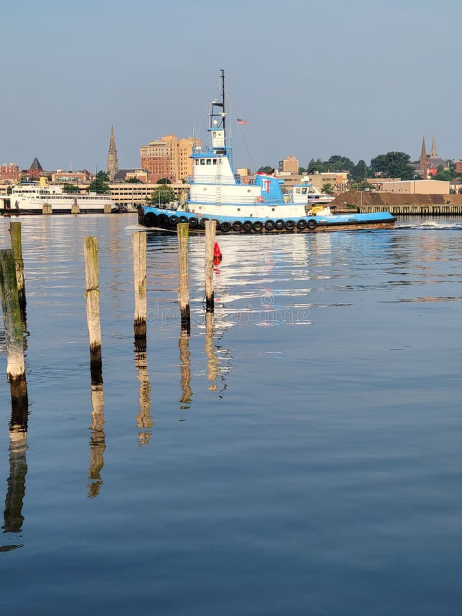 Groton CT, Tug Boat Sunset Beach Editorial Stock Photo Image of