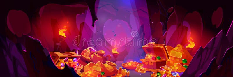 Grotte au trésor avec des tas d'or illustration de vecteur