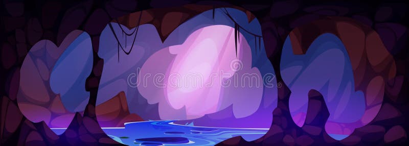 Grotte mystérieuse avec lac ou rivière souterrain illustration libre de droits