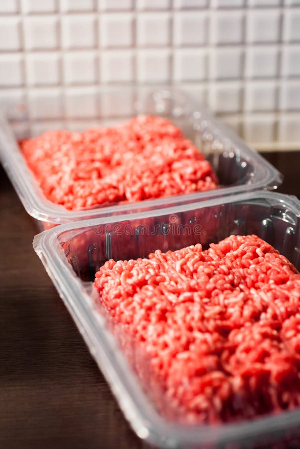 Ground Beef in Plastic Packaging on Kitchen Counter Top Stock Image ...