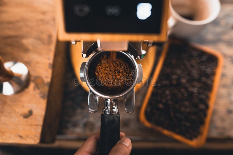 Ground Coffee from a Grinder at Home Stock Image Image of closeup