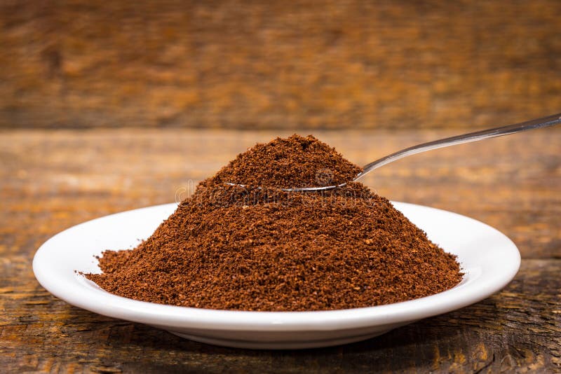 Ground Coffee in White Plate Stock Photo Image of heap, espresso