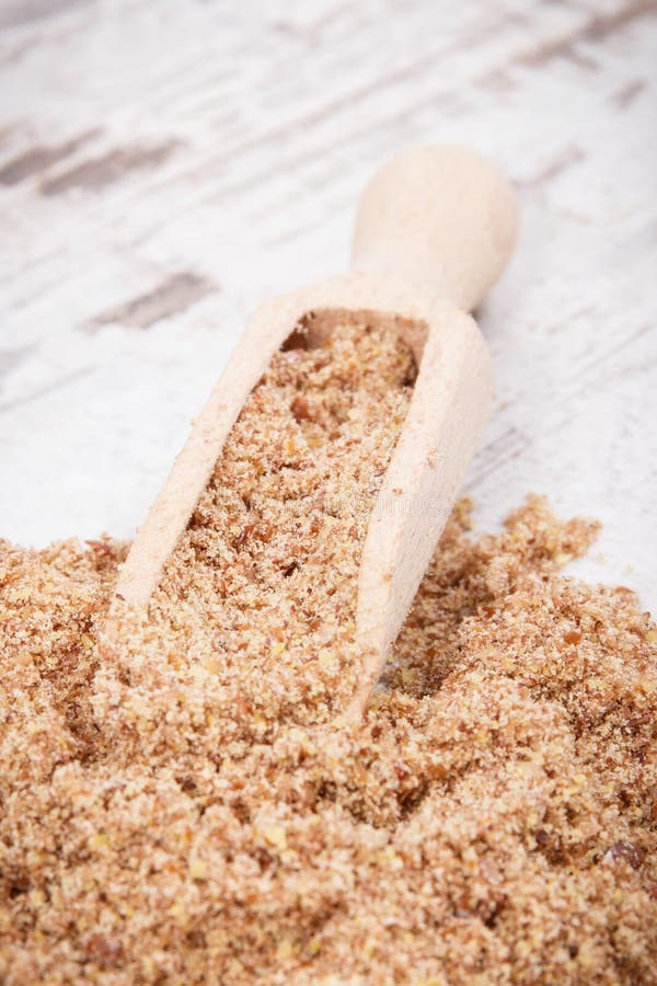 Ground flaxseed as source vitamins, minerals, dietary fiber and acids omega stock photography