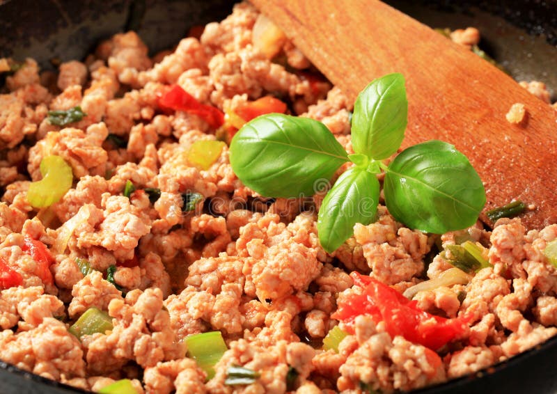 Ground meat stir fry stock image. Image of onion, tomato 22078421