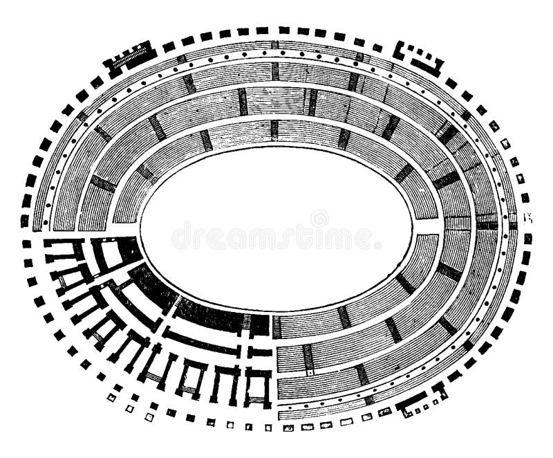 Ground Plan of the Colosseum,  representation of the Tiers of Seats, vintage engraving