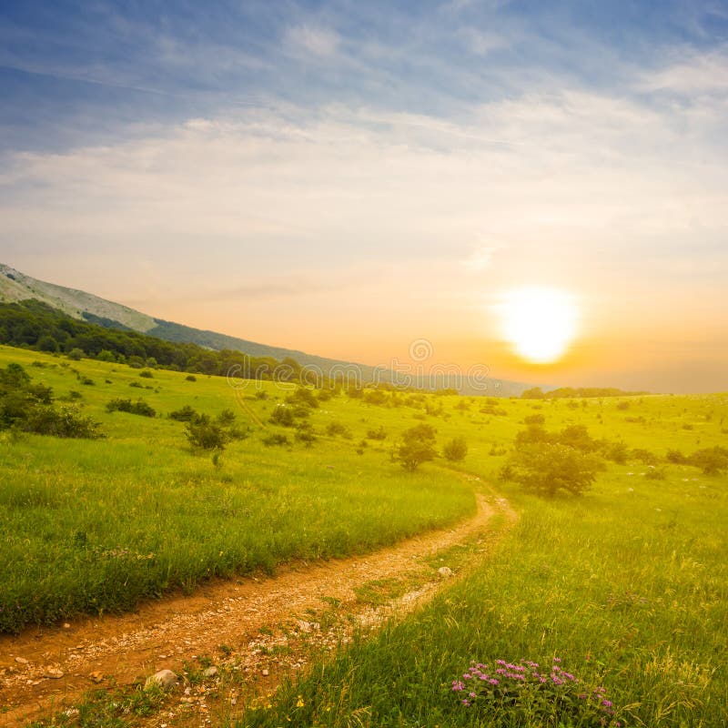 Green Mountain Valley at the Sunset Stock Image Image of sunset