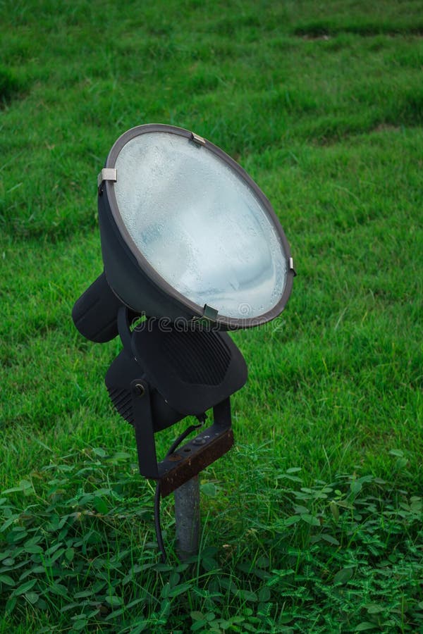 Ground Spotlight in the Green Yard Stock Image Image of light, play