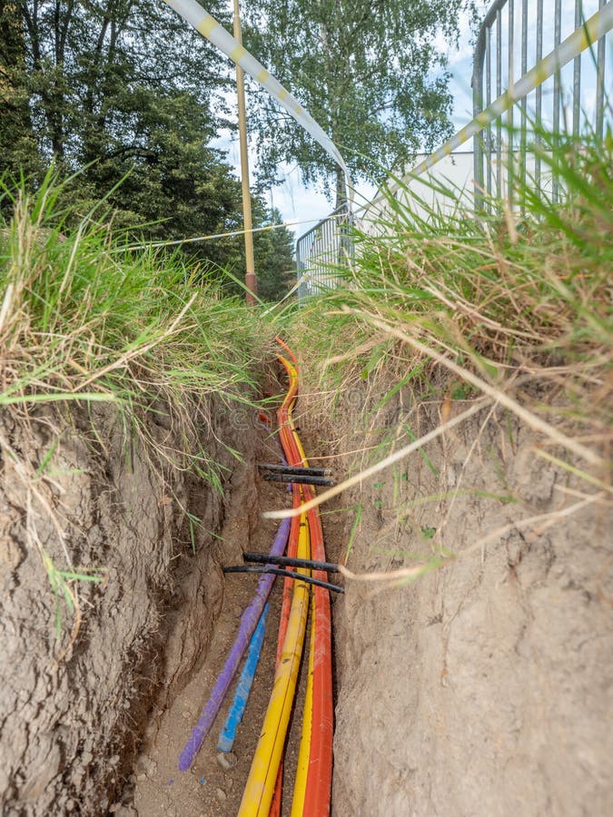 Ground Work the Installation of Fiber Optic Cables Stock Photo Image