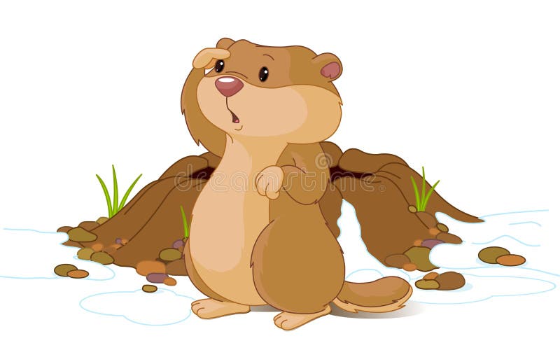 Illustration for Groundhog Day. Groundhog looking at his shadow.