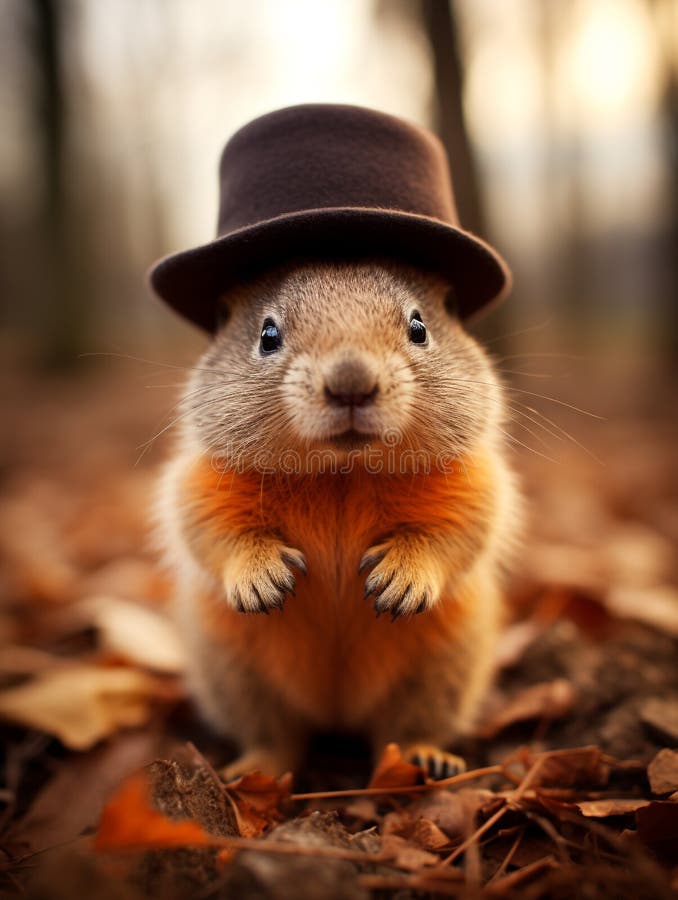 Groundhog Day. February 2nd, Punxsutawney Phil, Hat, Happy and Smiling ...