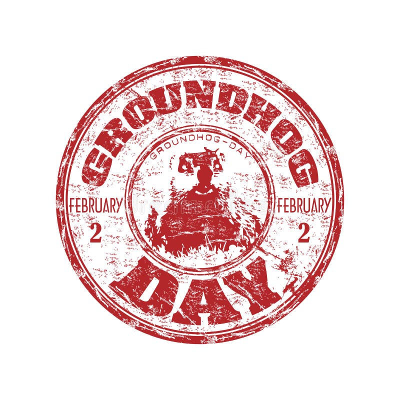 Red grunge rubber stamp with a little groundhog and the text Groundhog Day written inside the stamp. Red grunge rubber stamp with a little groundhog and the text Groundhog Day written inside the stamp