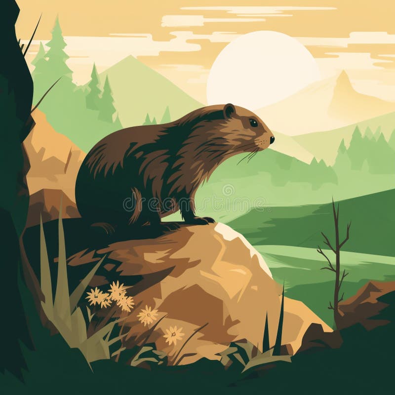 Groundhog emerging from its burrow, looking for its shadow. Capture the natural beauty and wonder of Groundhog Day with this image of a groundhog emerging from
