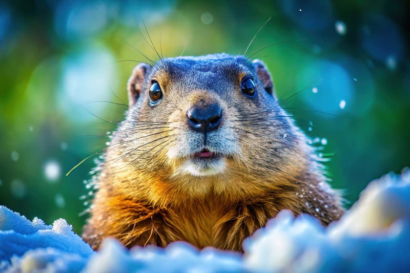 Groundhogs First Step Out of Winters Obejmij BliskieSpojrzenie na ostrożne pojawienie się z hibernacji ilustracja wektor