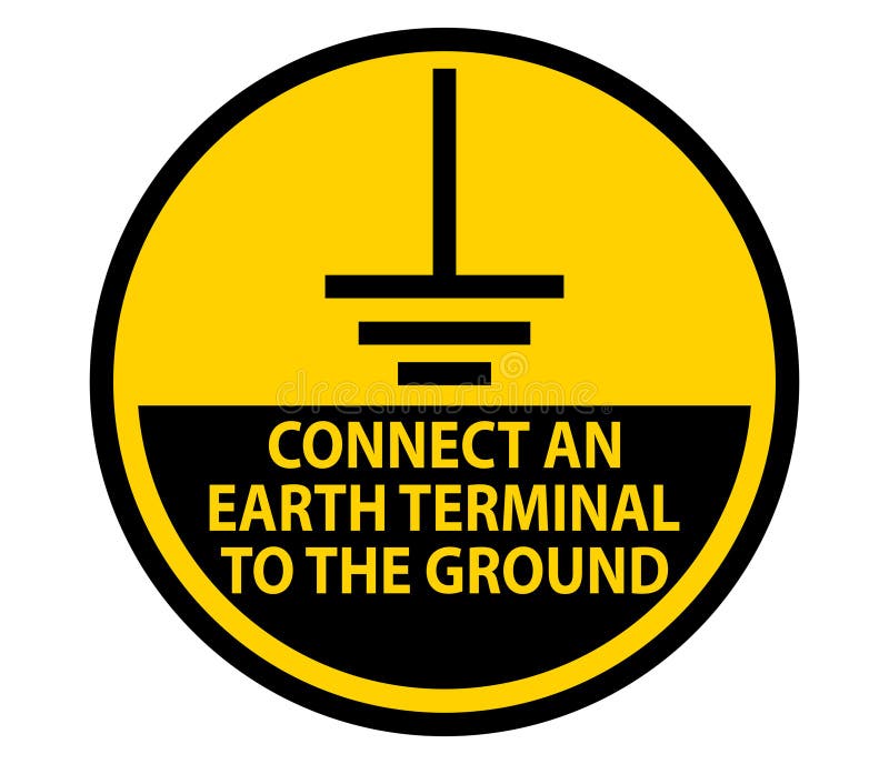 This grounding safety sign emphasizes the importance of connecting an earth terminal to the ground in electrical installations, ensuring safety and compliance. Electrical grounding vectors