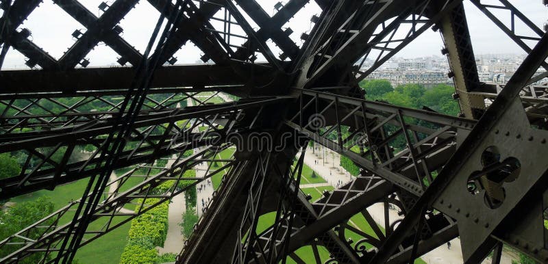 Eiffel Tower view through iron beams royalty free stock image Eiffel Tower view through iron beams royalty free stock image