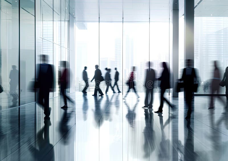 Group of Abstract Blurred People Walking Networking Talking in the