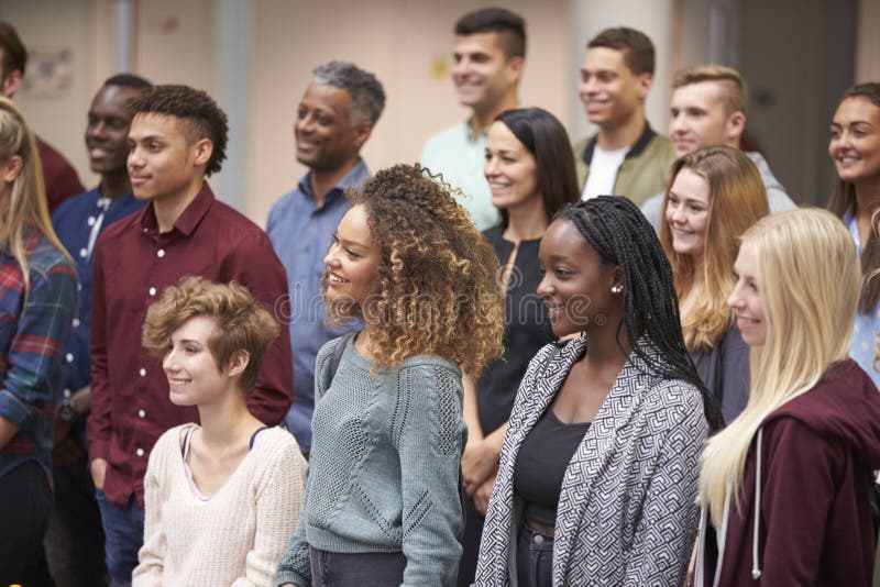 Group of adult students at university, waist up view stock image