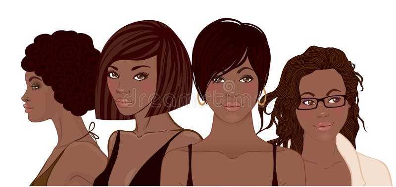 Group of African American pretty girls. Female portrait. Black b