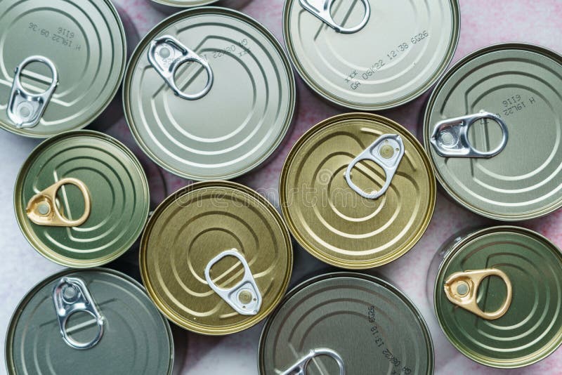 Canned Food in Shopping Cart Toy with Hand , Group of Aluminium Canned