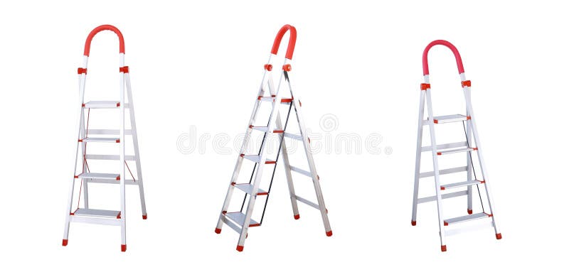 Aluminum folding ladders with hand bar isolated on white background. royalty free stock photos Aluminum folding ladders with hand bar isolated on white background. royalty free stock photos
