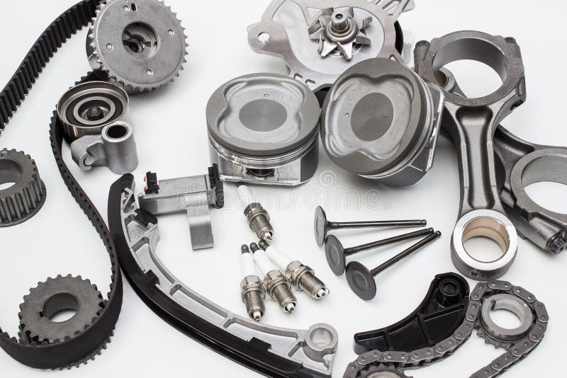 Group Automobile Engine Parts Isolated on White Background Stock Image