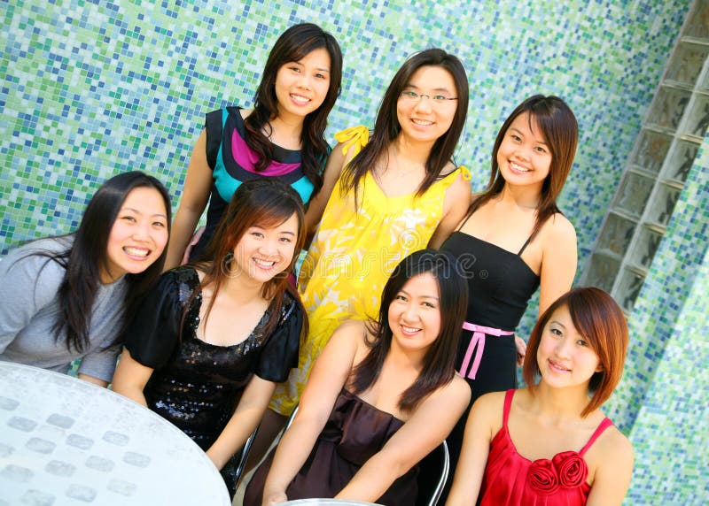 Group Of Beautiful Asian Girl Standing Outdoor