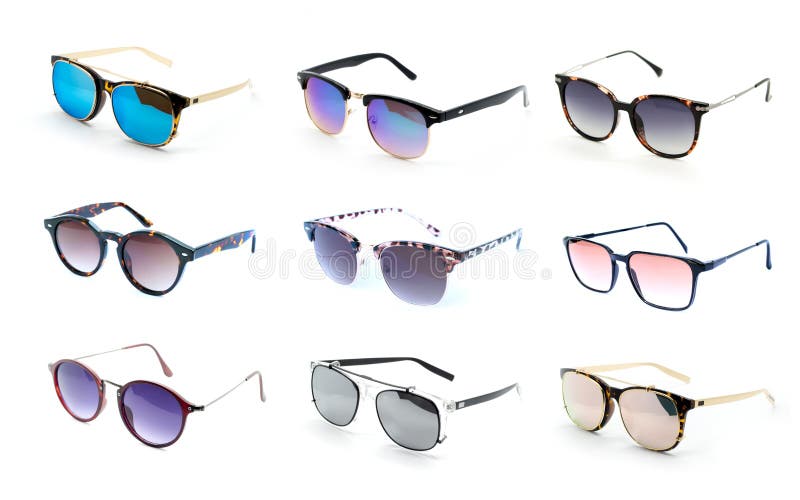Group of Beautiful Sunglasses Isolated on White Background. Stock Image
