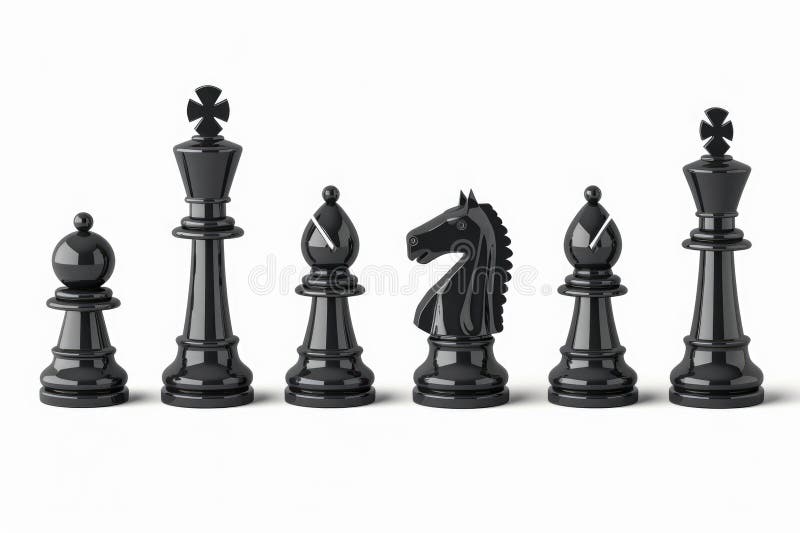 Group of black chess pieces sitting together stock photos