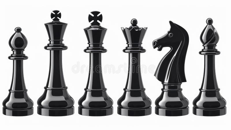 A group of black chess pieces sitting together royalty free stock image