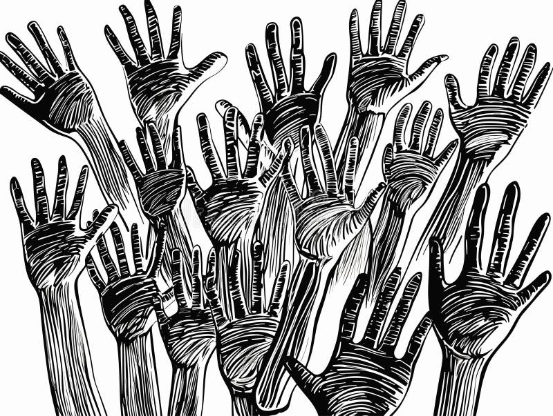 A Group of Black and White Hands a Vector Drawing Represents Open
