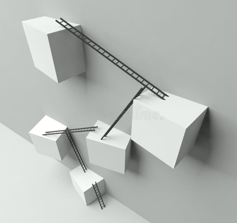 Group of Blocks with a Lot of Ladders on Wall Stock Illustration