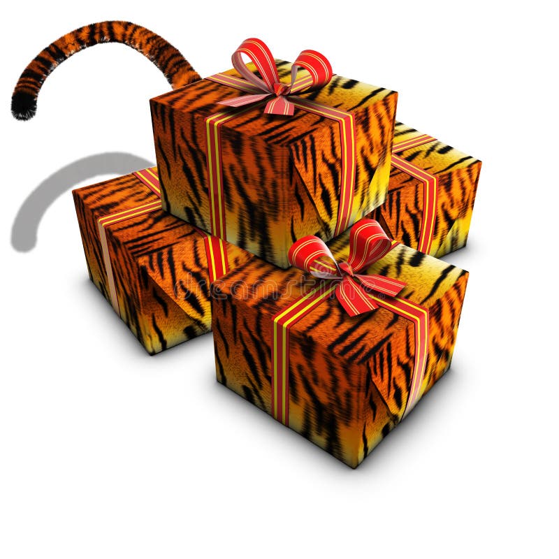 Group of box gift tiger tape red and tail