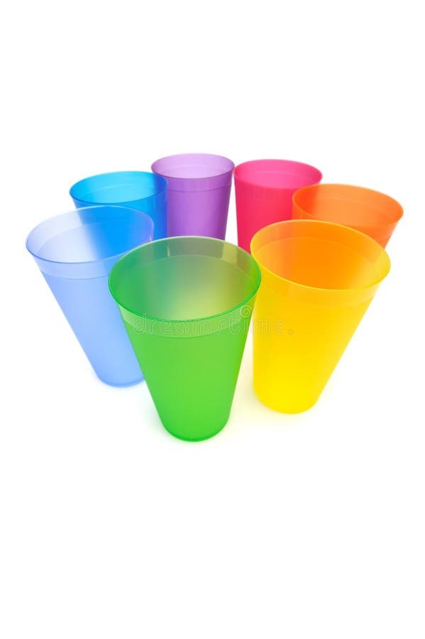 Group of Bright Plastic Cups, Rainbow Colors Stock Image Image of